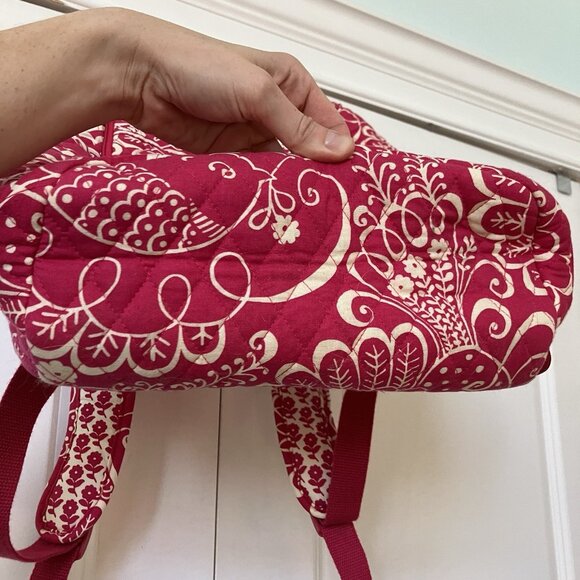 Vera Bradley Pink Quilted Backpack Twirly Birds Organizer Laptop Bag - Picture 4 of 14